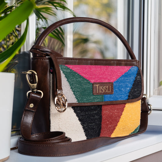 Mosaic Shoulder Bag | Handwoven multicolor geometric design that adds art and energy to your look