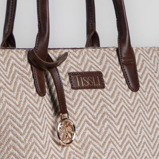 Desert Mirage Tote Bag | Handwoven beige and white chevron pattern for timeless everyday elegance