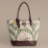 Gulzar Floral Embroidered Tote Bag with Brown Leather Base | Handcrafted Everyday Shoulder Bag