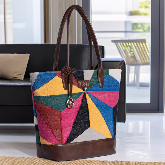 Mosaic Tote Bag | Handwoven multicolor geometric pattern that brings vibrance to your everyday look