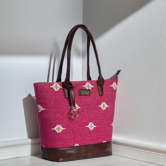 Fuchsia Fiesta Tote Bag | Handwoven bright pink design that adds a pop of color to your everyday style