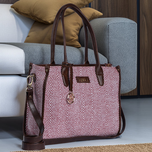 Vintage Wine Tote Bag | Handwoven textured design in rich wine tones for a sophisticated everyday look