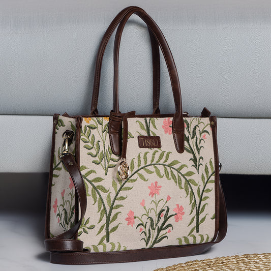 Gulzar Tote Bag | Handloom floral pattern that brings charm and grace to your everyday style