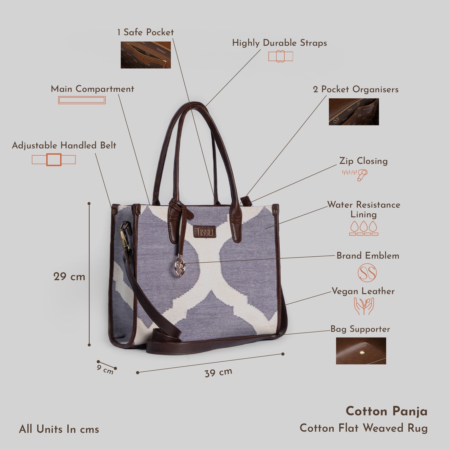 Rajasthani Trellis Tote Bag | Subtle geometric pattern crafted in soft handloom fabric with leather accents
