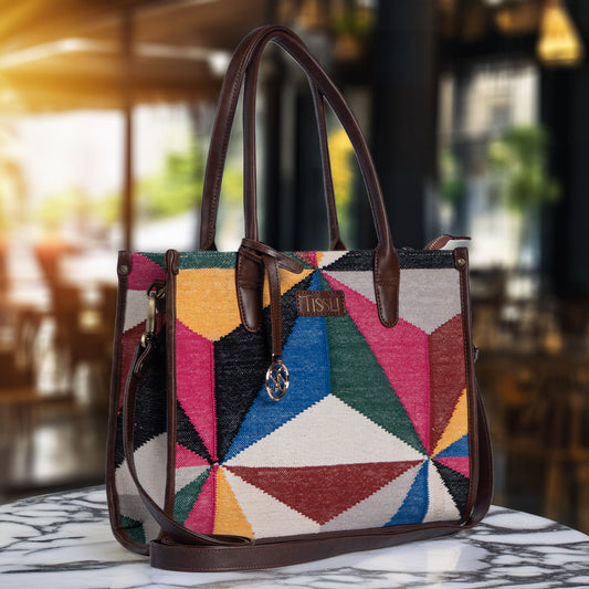 Mosaic Tote Bag | Handwoven multicolor geometric pattern that brings art and energy to your everyday look