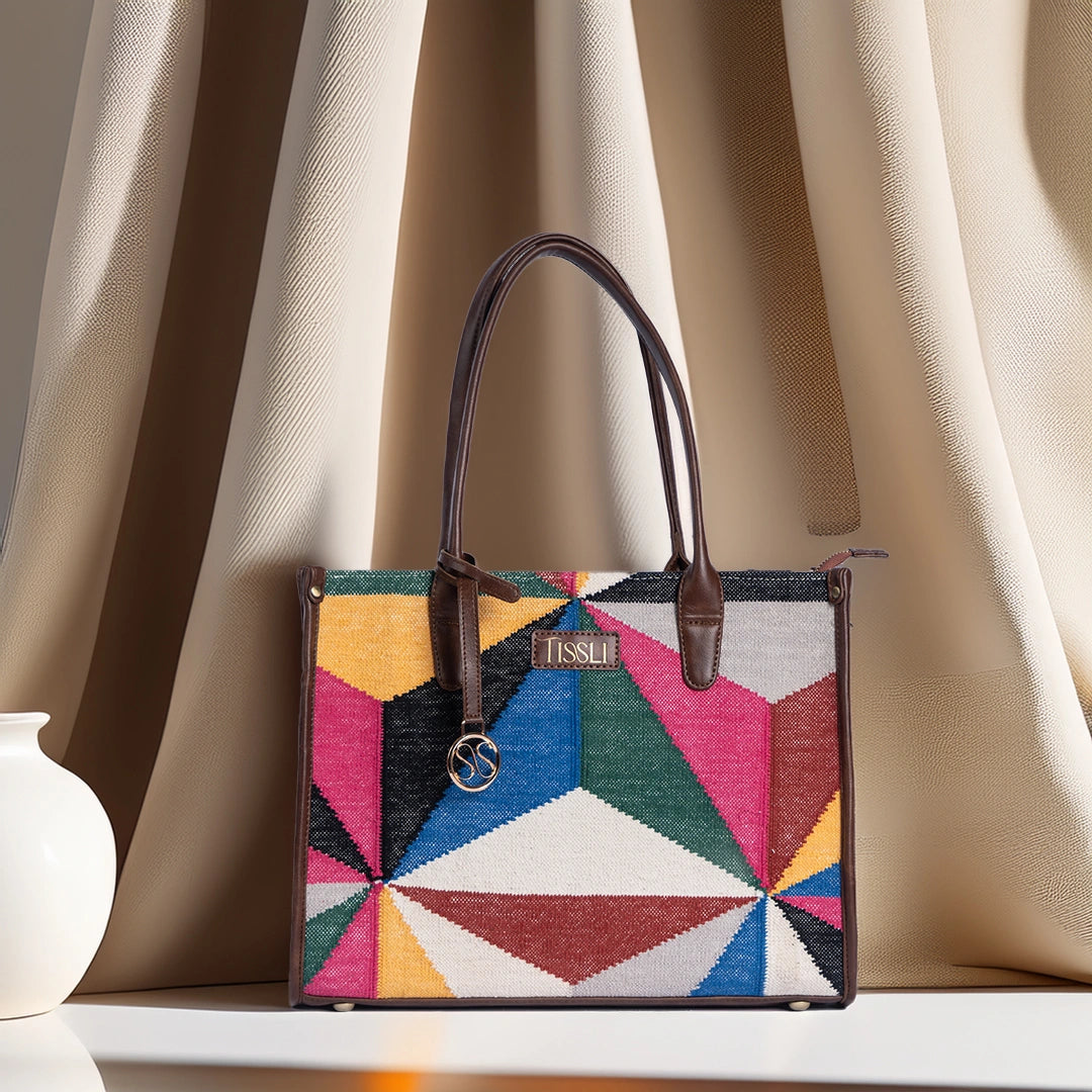 Mosaic Tote Bag | Handwoven multicolor geometric pattern that brings art and energy to your everyday look
