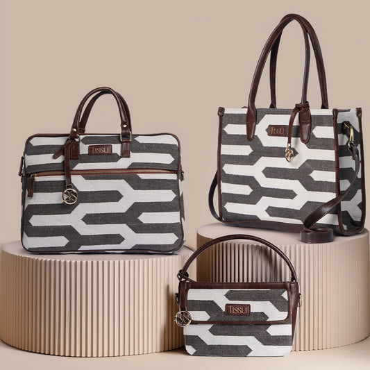 Shadow Maze Handloom Bag Set | Stylish Laptop, Tote & Sling Combo for Everyday Use