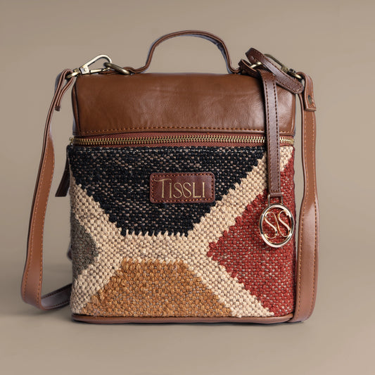 Gemstone Mosaic Multi-Tone Cross Body Bag with Tan Leather Detailing | Handcrafted Everyday Sling Bag