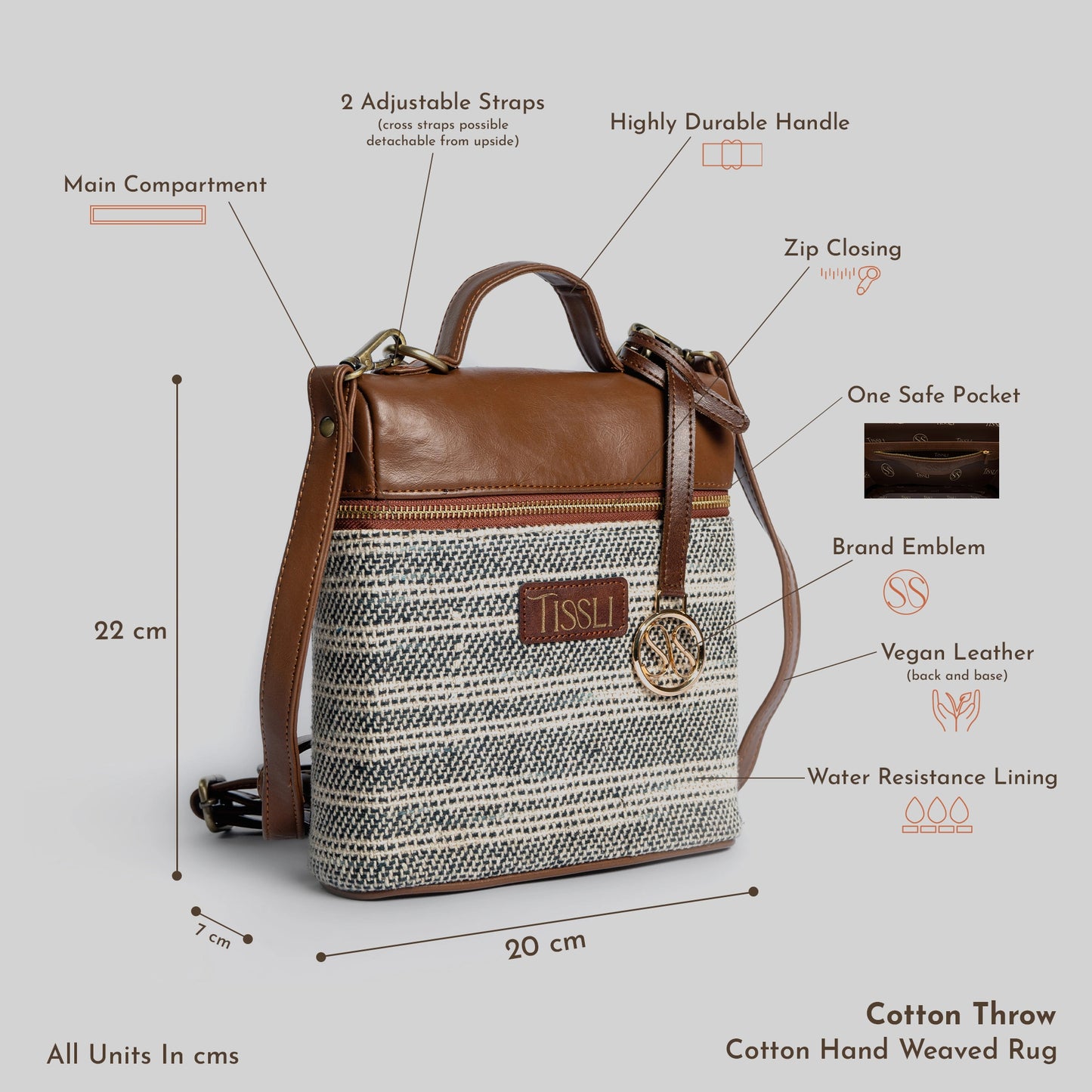 Handcrafted Stripe Backpack | Textured Weave with Premium Leather Finish and Adjustable Strap