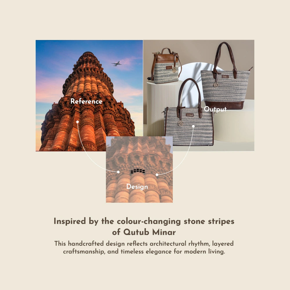 Handcrafted Stripe Backpack | Textured Weave with Premium Leather Finish and Adjustable Strap