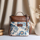 Paisley Paradise Blue Floral Backpack with Brown Leather Detailing | Handwoven Everyday Travel Bag