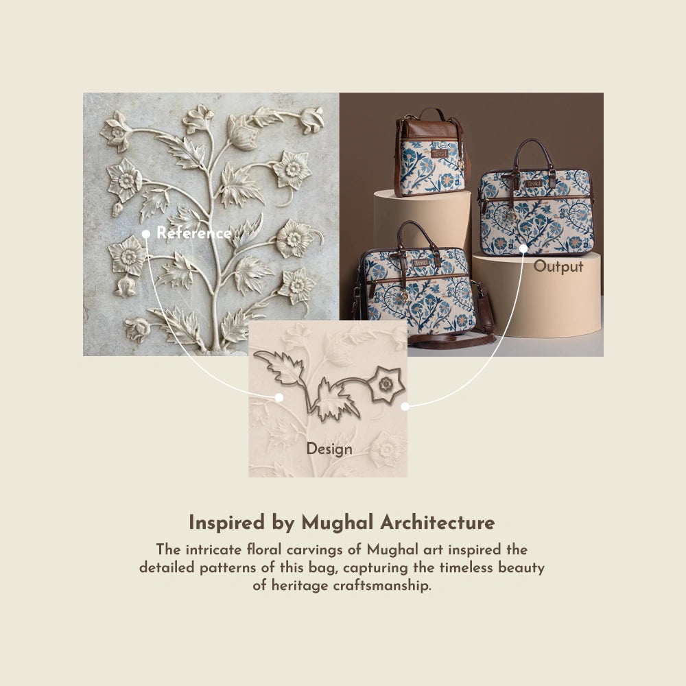 Paisley Paradise Blue Floral Backpack with Brown Leather Detailing | Handwoven Everyday Travel Bag