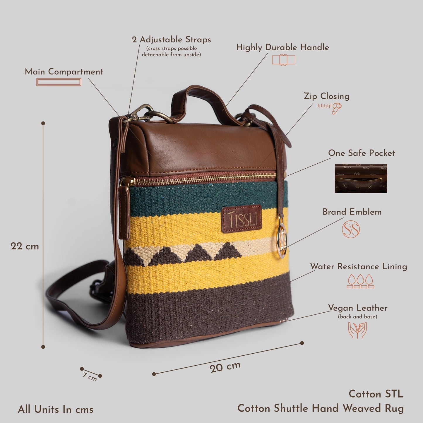 Canyon Stripes Backpack | A handcrafted blend of mustard, brown, and green for everyday adventures
