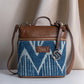 Indigo Chevron Pattern Cross Body Bag with Leather Detailing | Handcrafted Everyday Sling Bag