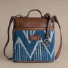 Indigo Chevron Pattern Cross Body Bag with Leather Detailing | Handcrafted Everyday Sling Bag