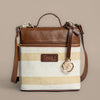 Desert Drift Beige Stripe Cross Body Bag with Tan Leather Finish | Handwoven Everyday Sling Bag