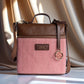 Roseate Canvas Backpack | Handwoven pink design with tan leather detailing for modern charm