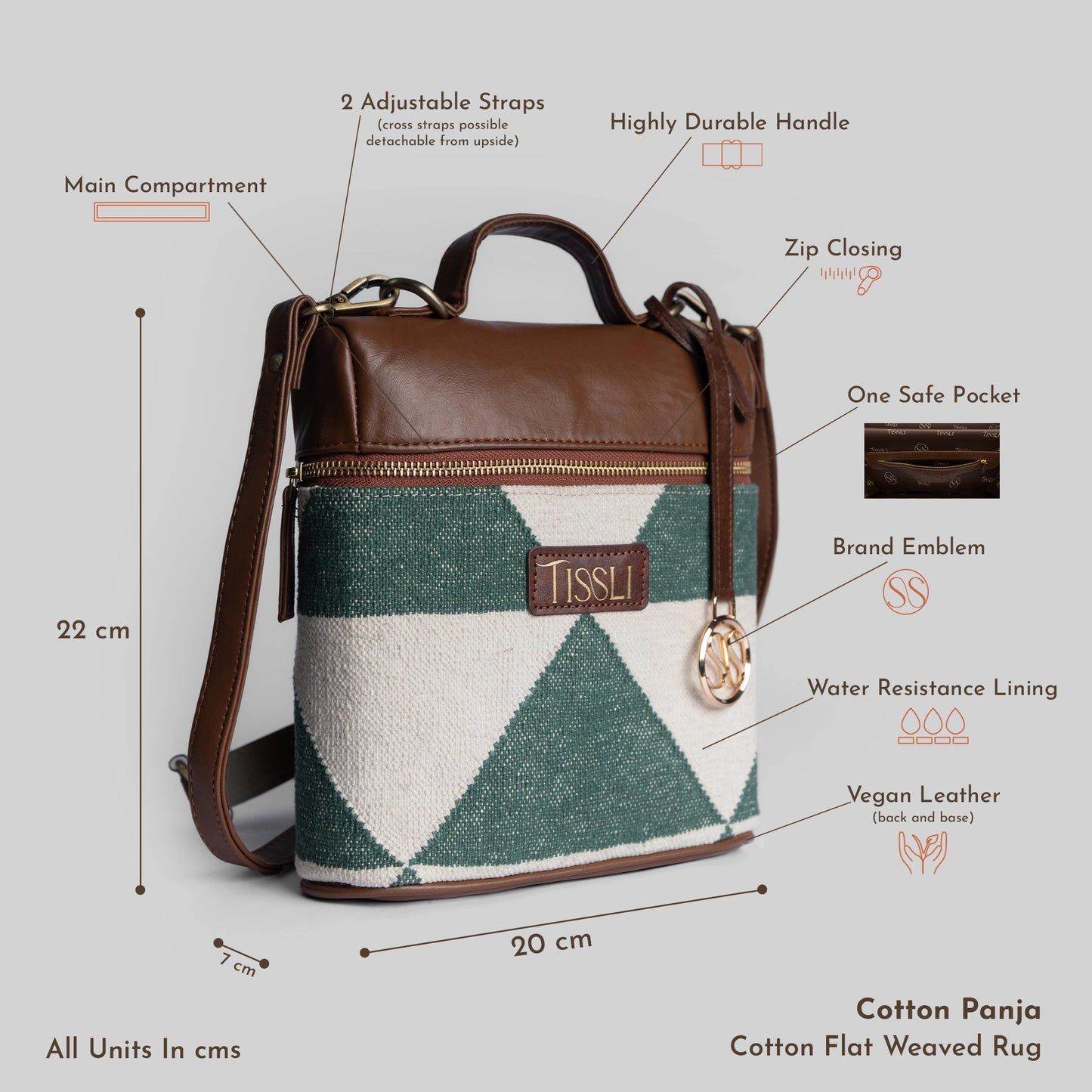 Vana Moksha Backpack | Handwoven green and white geometric design for effortless everyday use