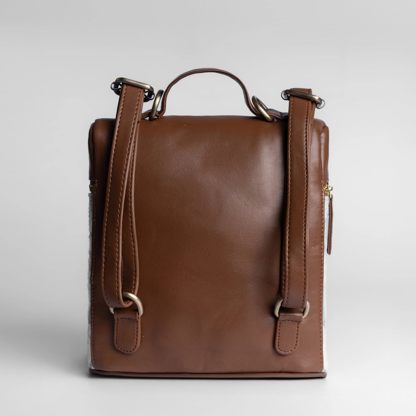 Celestial Lattice Denim Blue Backpack with Tan Leather Finish | Handcrafted Everyday Backpack