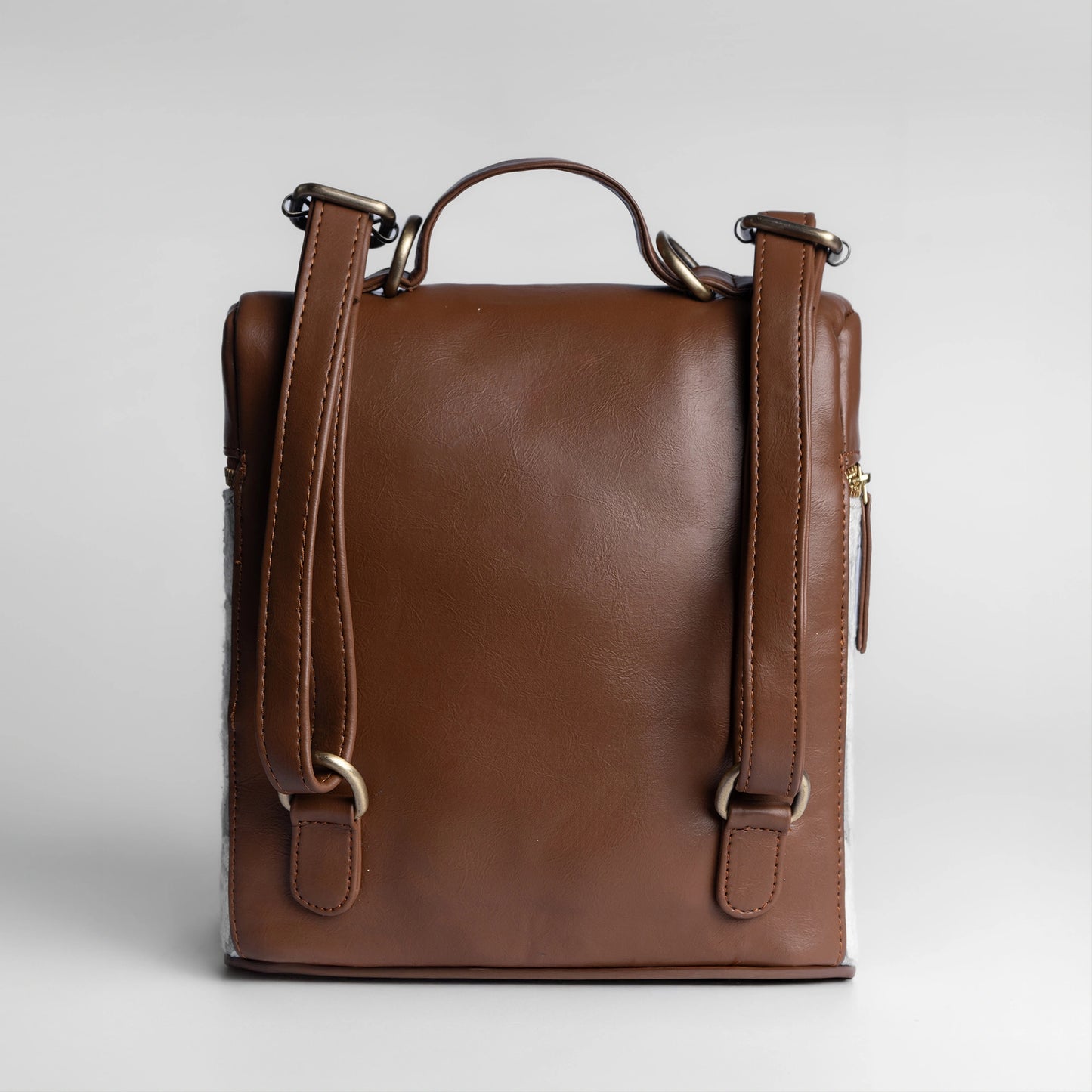 Mountain Mist Blue Geometric Cross Body Bag with Tan Leather Finish | Handwoven Everyday Sling Bag