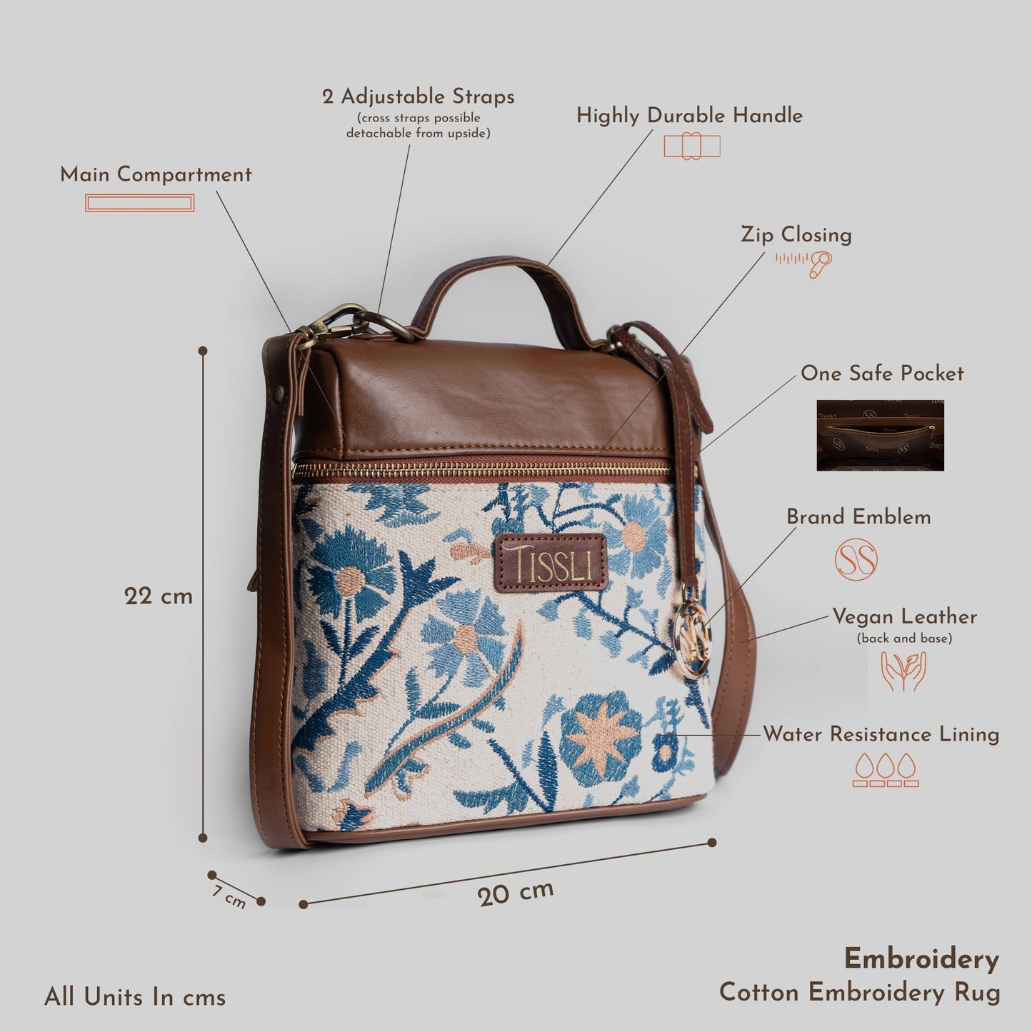 Paisley Paradise Blue Floral Backpack with Brown Leather Detailing | Handwoven Everyday Travel Bag