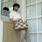 Checkers Grid - Messenger Brown Bag with Leather Handle