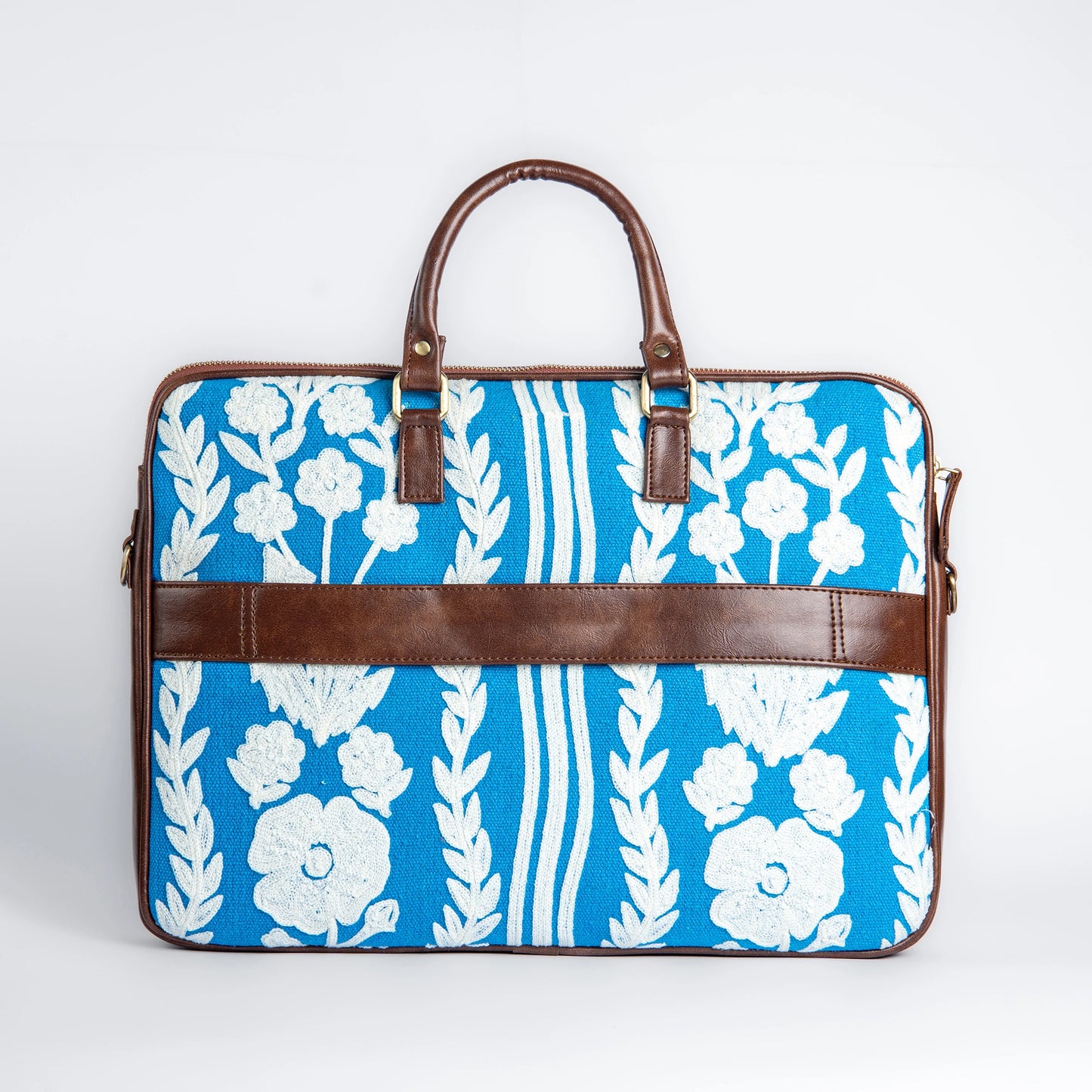 Winter Bloom - Floral Embroidery Leather Base Laptop Bag
