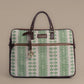 Paisley Motif Green Pattern Laptop Bag with Brown Leather Handles | Handwoven Work & Office Bag