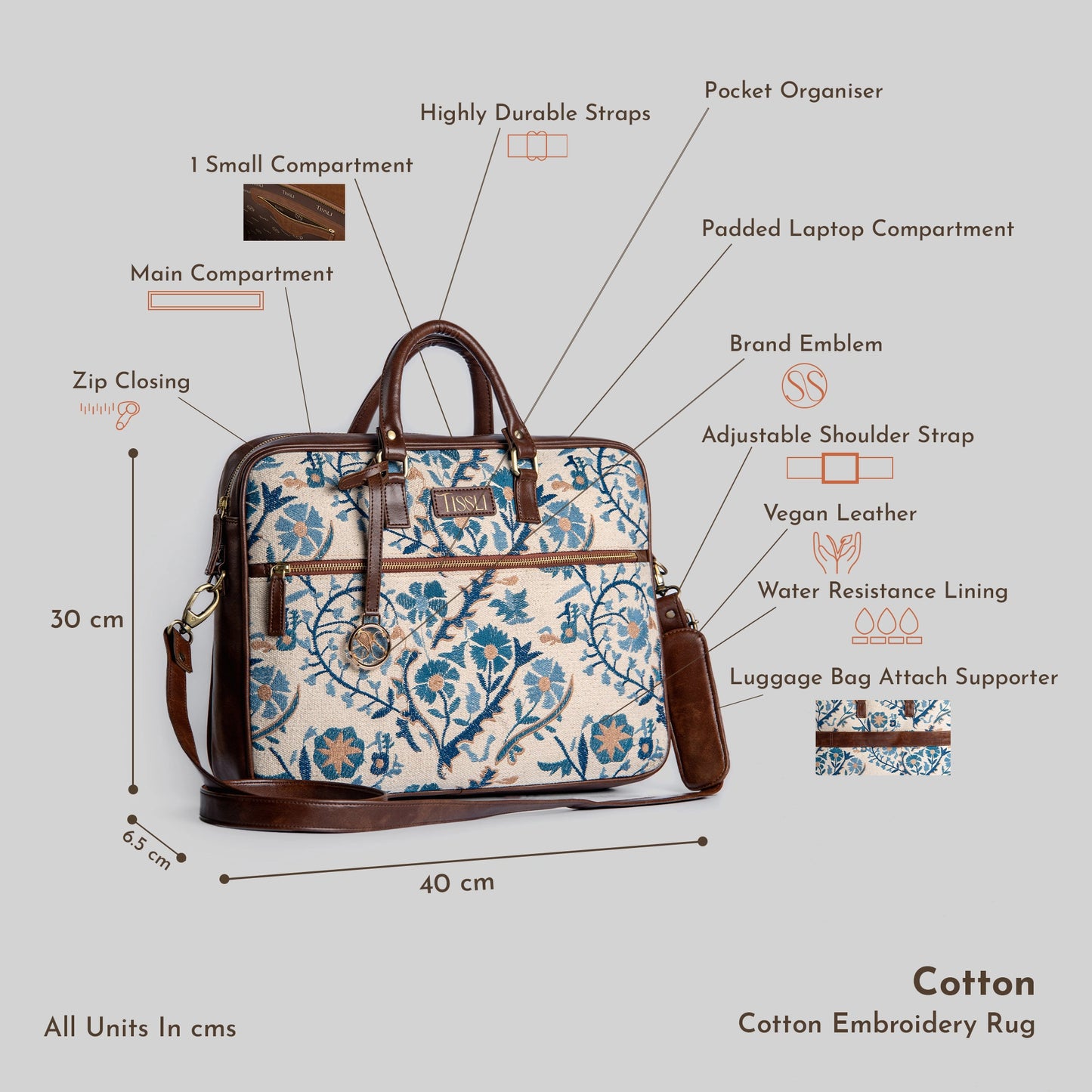 Paisley Paradise - Embroidery Art Laptop Bag for Everyday Work
