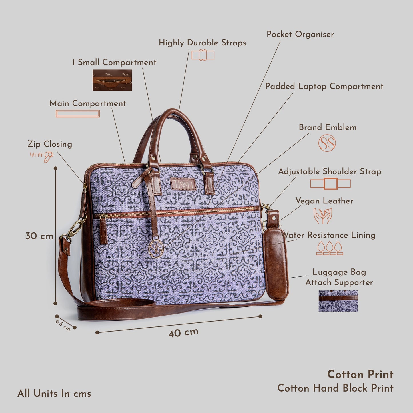 Mandala Art Print - Classic Detailing Leather Base Laptop Bag