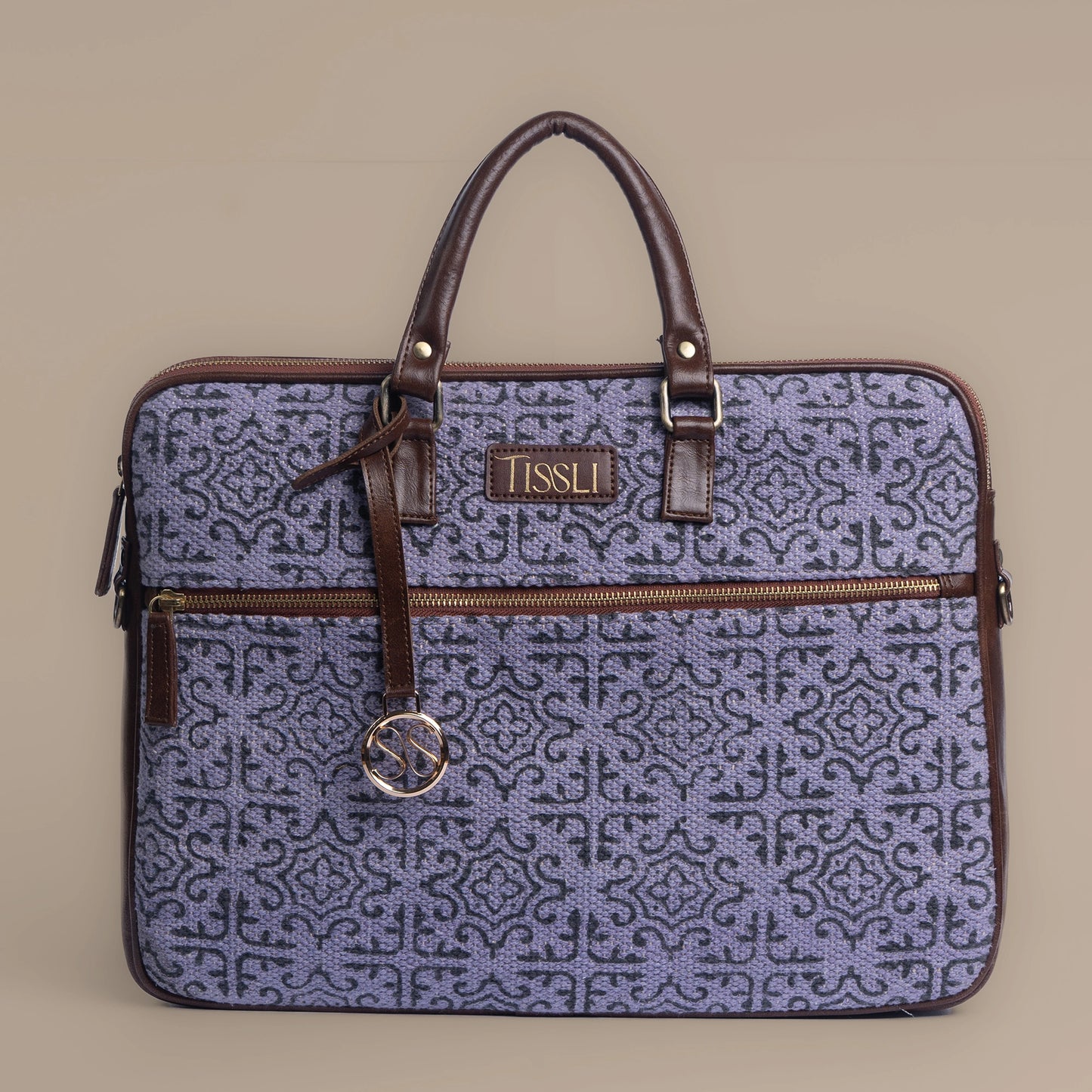 Mandala Art Print - Classic Detailing Leather Base Laptop Bag