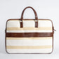 Desert Drift Beige Stripe Laptop Bag with Brown Leather Handles | Handwoven Office & Travel Bag