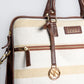 Desert Drift Beige Stripe Laptop Bag with Brown Leather Handles | Handwoven Office & Travel Bag