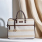 Desert Drift Beige Stripe Laptop Bag with Brown Leather Handles | Handwoven Office & Travel Bag