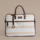 Desert Drift Beige Stripe Laptop Bag with Brown Leather Handles | Handwoven Office & Travel Bag