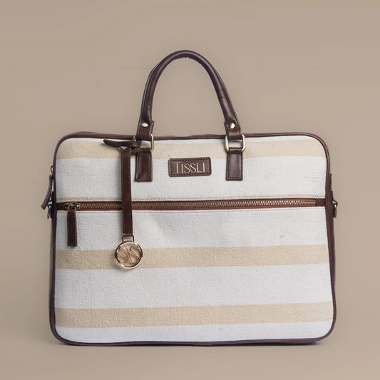 Lazy Stripes Laptop Bag - Brown Leather Base Support