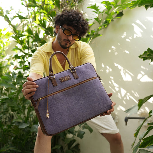 Lavender Dreams - Handwoven Laptop Bags with Leather Base