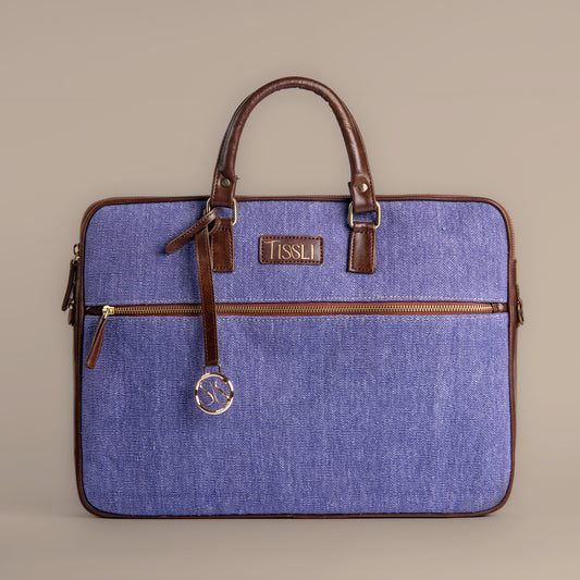 Indigo Dreams Handwoven Laptop Bag with Leather Handles | Stylish and Durable Office Bag for Professionals