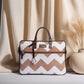 Desert Dunes Beige Chevron Laptop Bag with Brown Leather Handles | Handwoven Office & Travel Bag