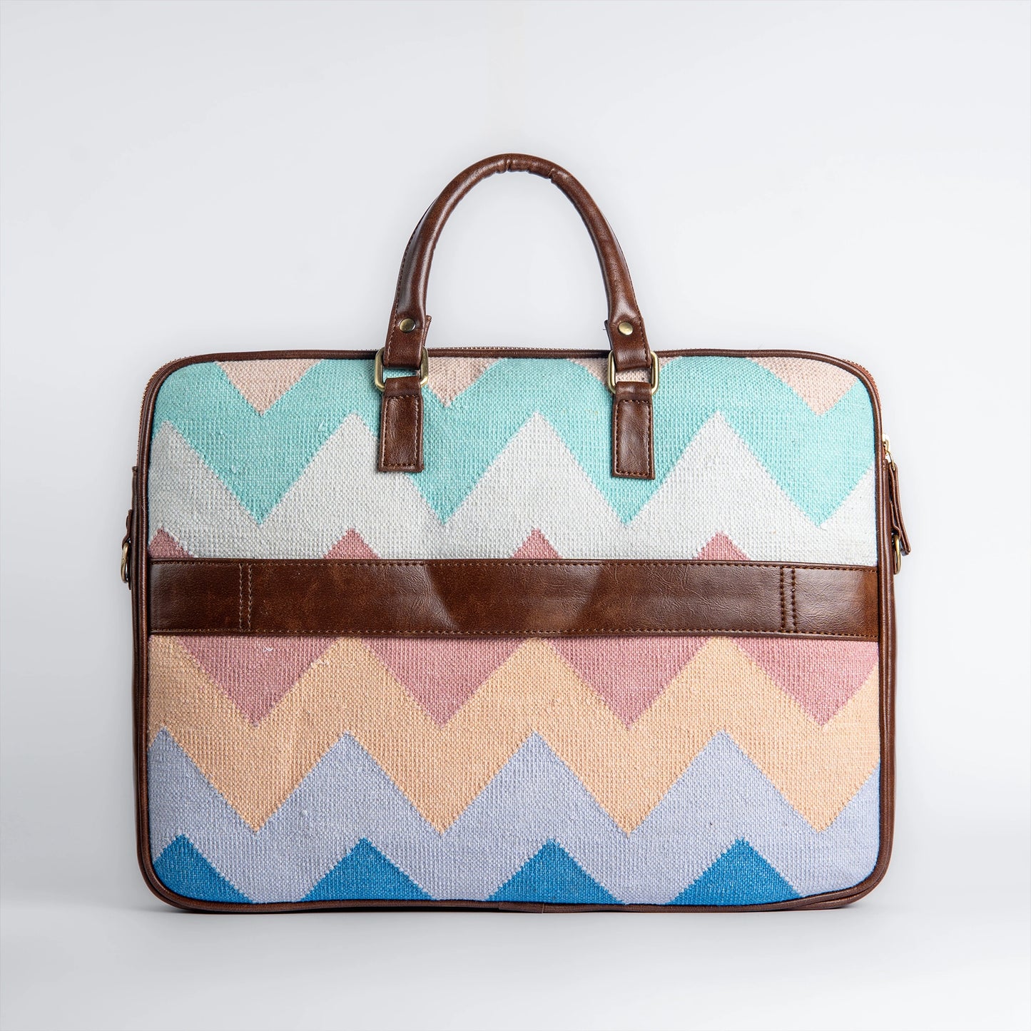 Sky Meets Sea - Handwoven Pastel Zigzag Pattern Laptop Bag