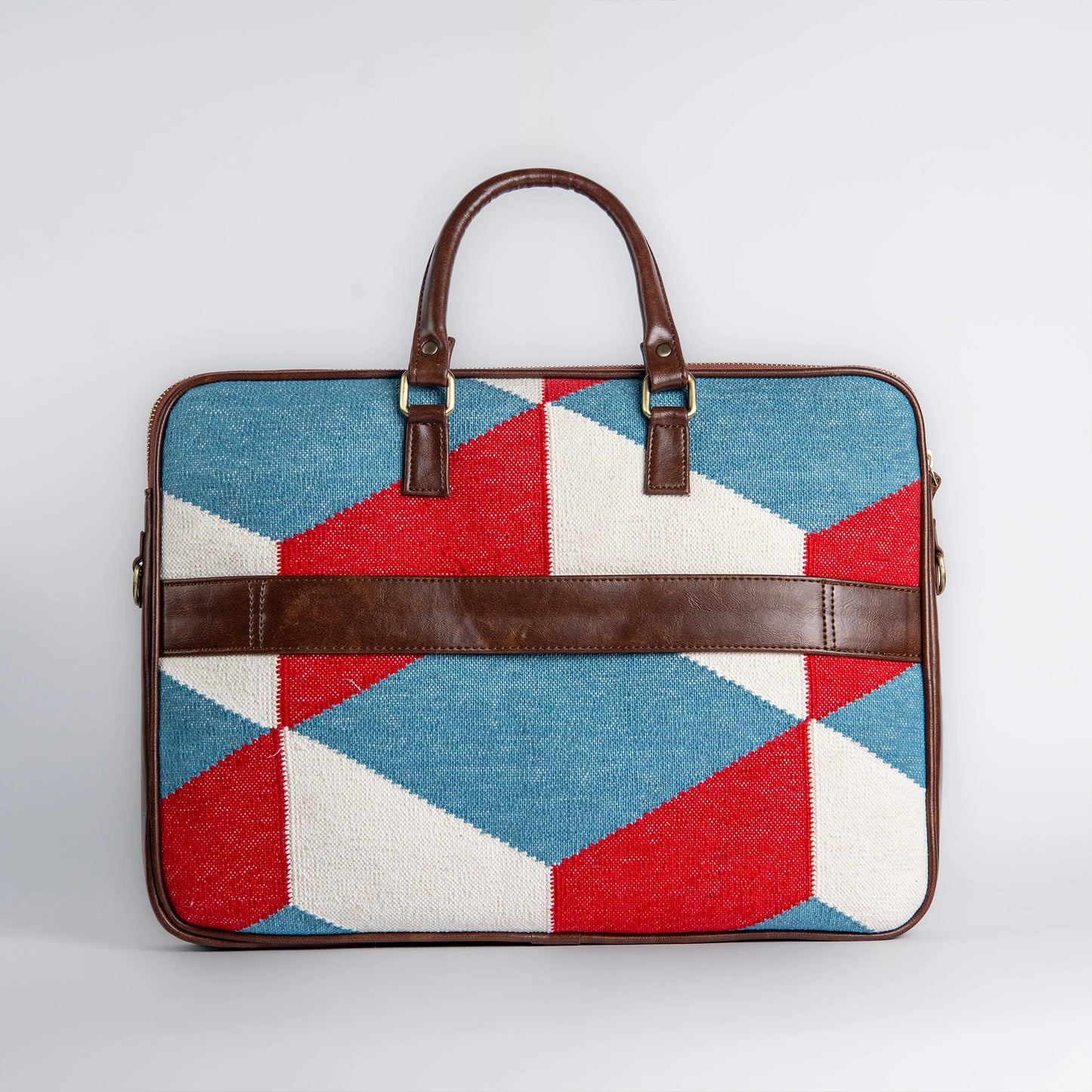 Iconic Cube - Laptop Bag with Brown Leather Handle & Base
