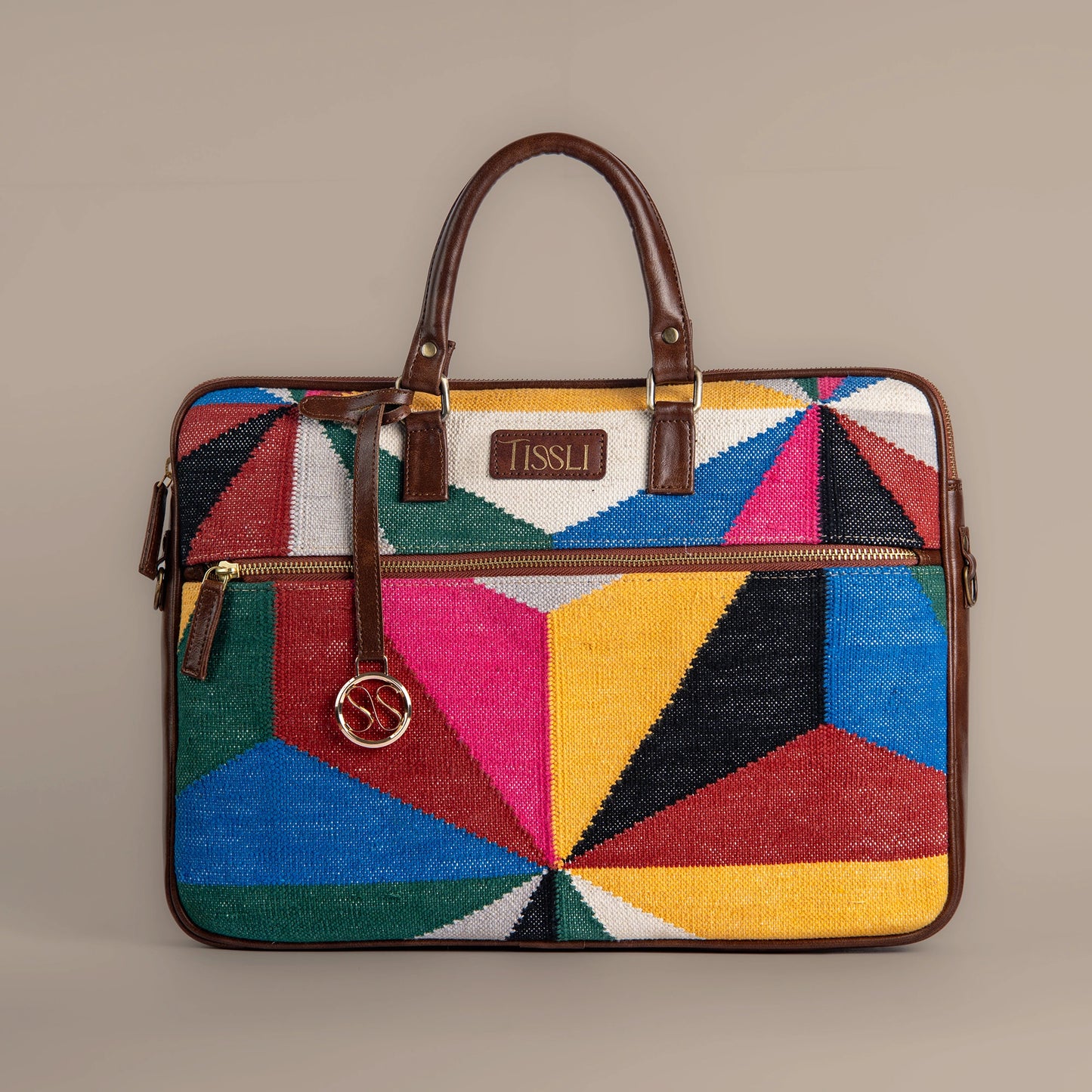 Vibrant Bold Multicolour - Leather Base Laptop Bag with modern Artistry