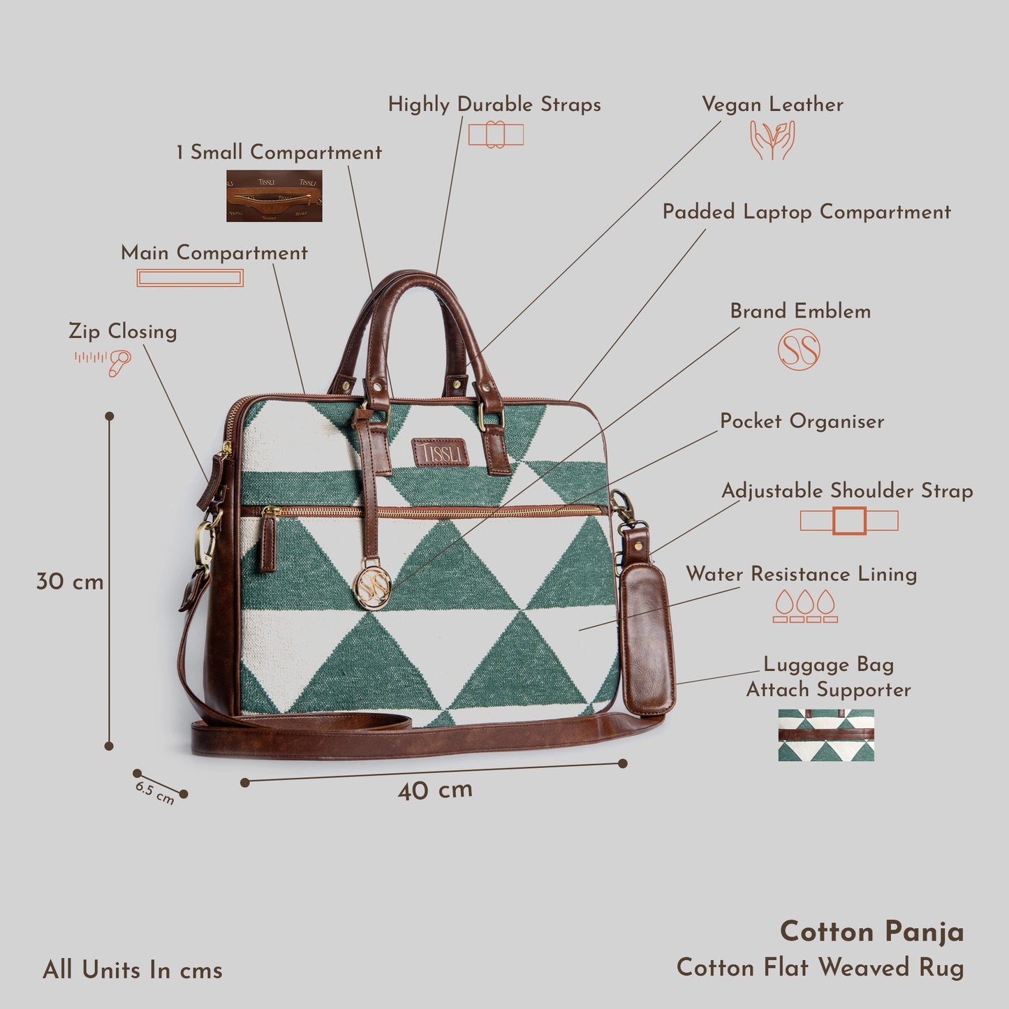 Geometric Grid - Handwoven Leather Base Laptop Bag