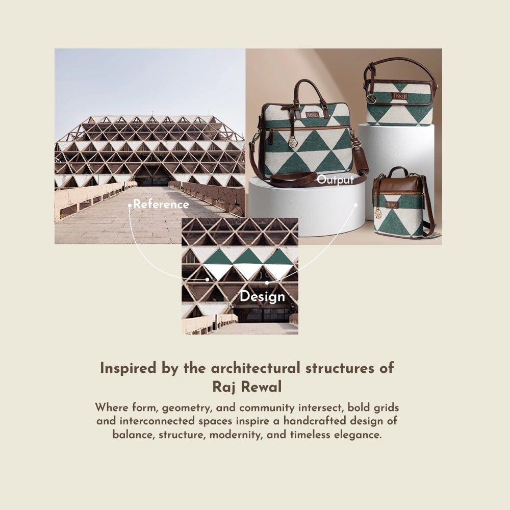 Geometric Grid - Handwoven Leather Base Laptop Bag