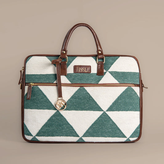 Geometric Grid - Handwoven Leather Base Laptop Bag