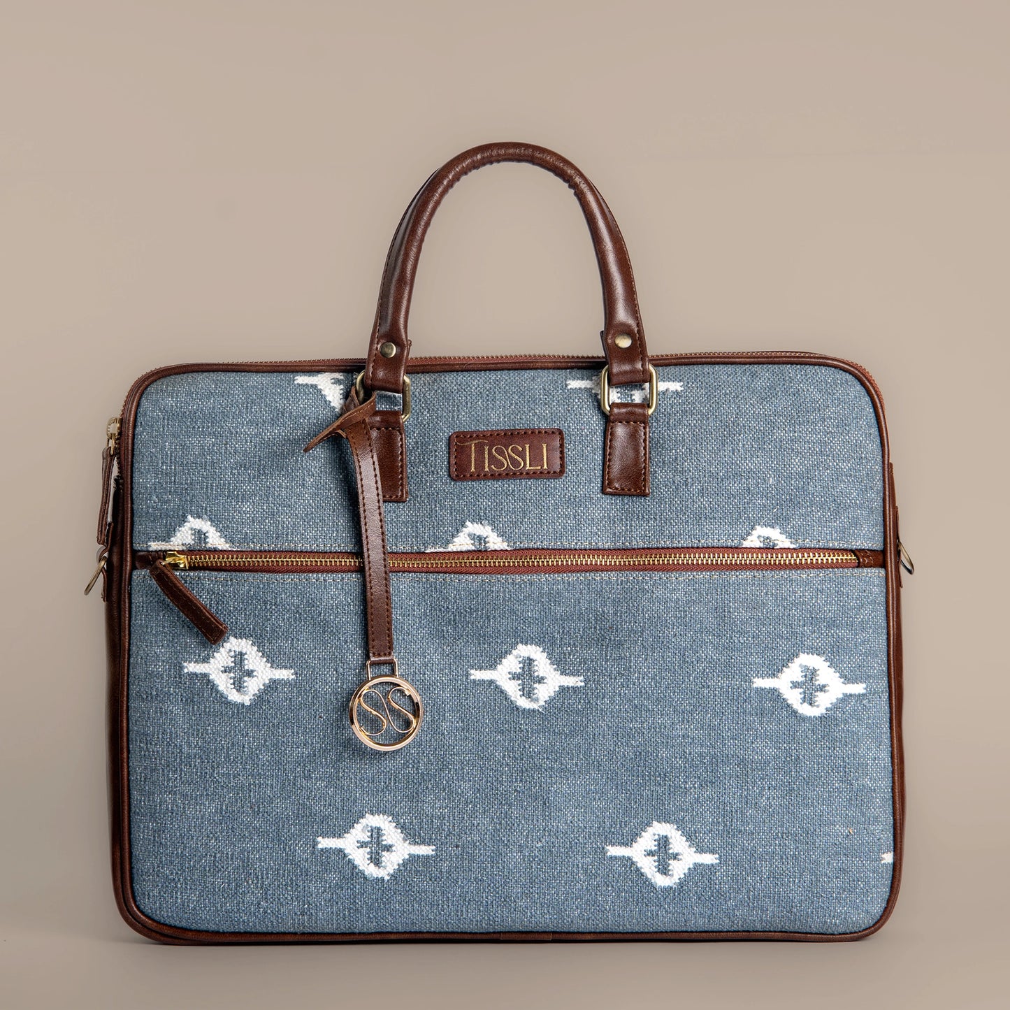 Stone Grey -  Handcrafted Laptop Bag with Leather Handle & Base