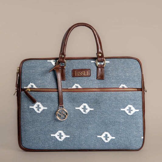 Stone Grey -  Handcrafted Laptop Bag with Leather Handle & Base