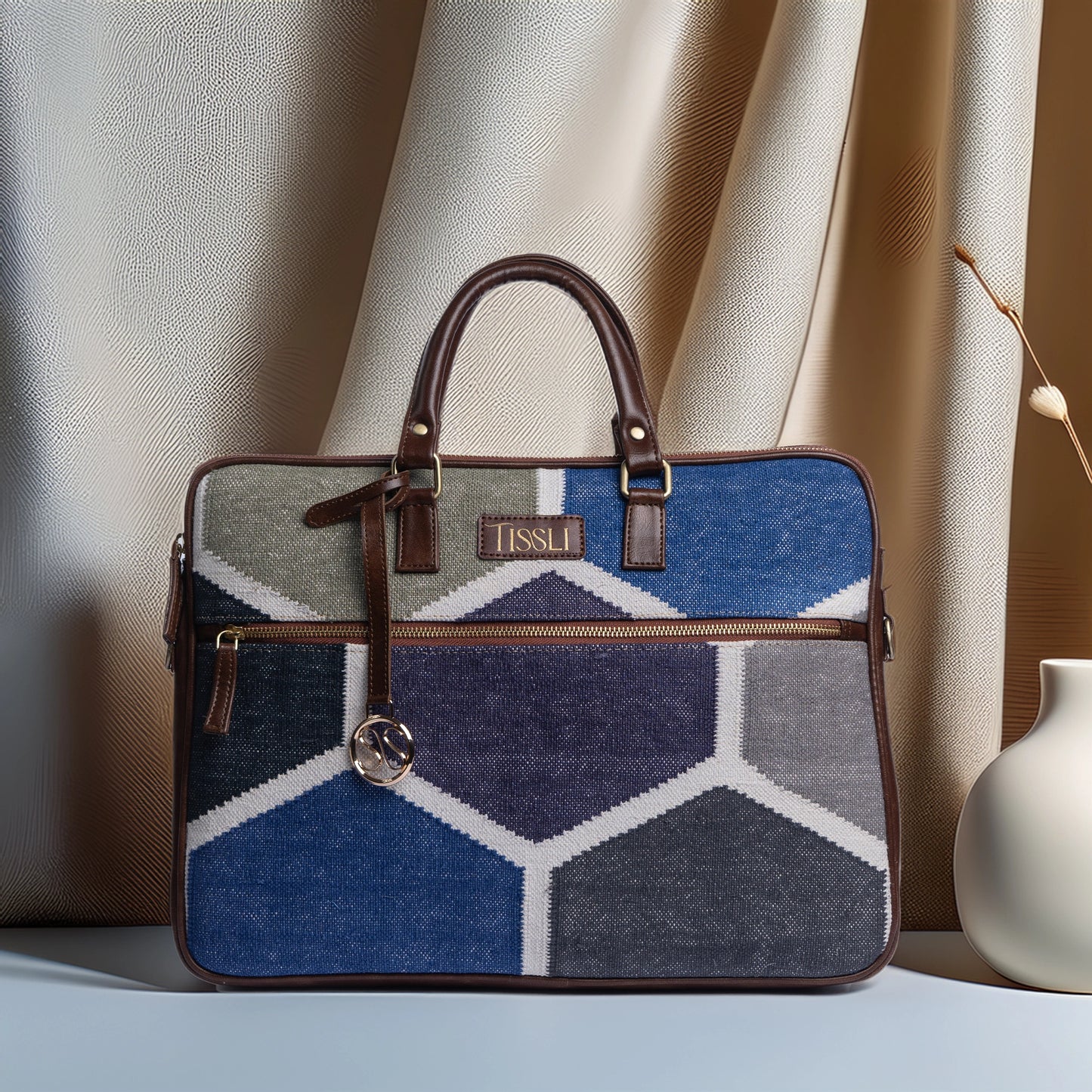 Honeycomb Windows -  Handcrafted Laptop Bag Leather Base