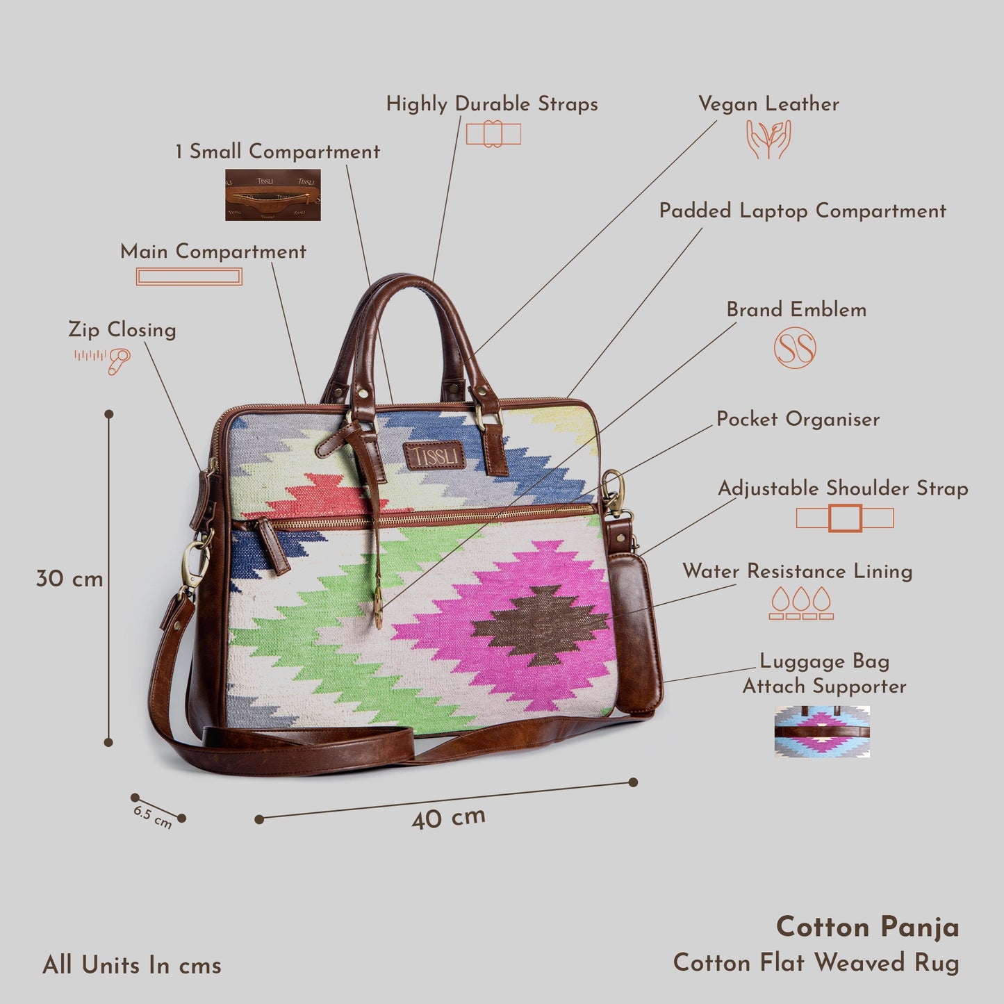 Ikat Illusion - Handwoven Multicolour Leather Base Laptop Bag