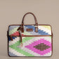 Ikat Illusion - Handwoven Multicolour Leather Base Laptop Bag